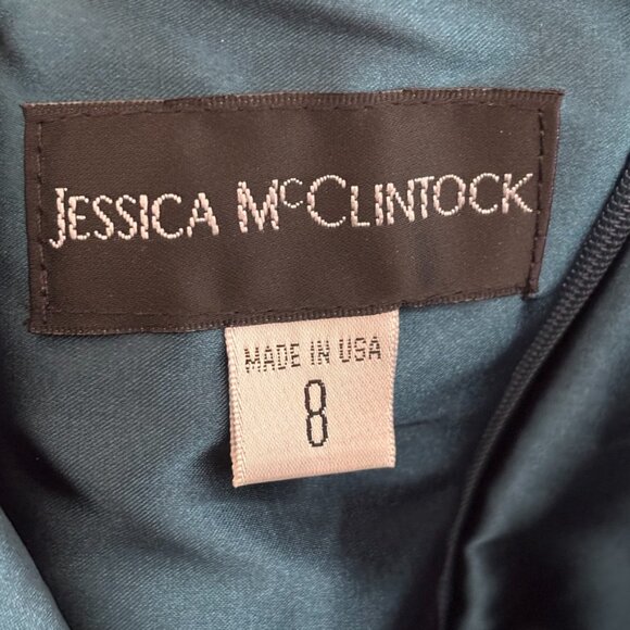 NWT VTG JESSICA MCCLINTOCK Drop Waist Strapless Formal Satin Gown in Teal SZ 4 - Picture 8 of 12